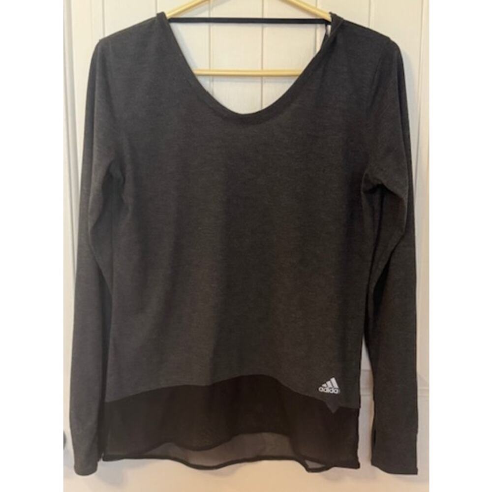 Adidas Climalite shirt gray heathered mesh scoop back long sleeves S - Picture 2 of 7